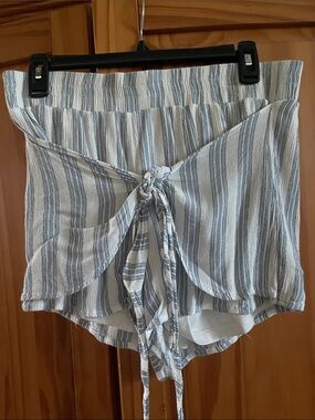 Y2K ~ La Hearts Blue and White Striped Tie-Front Skirt